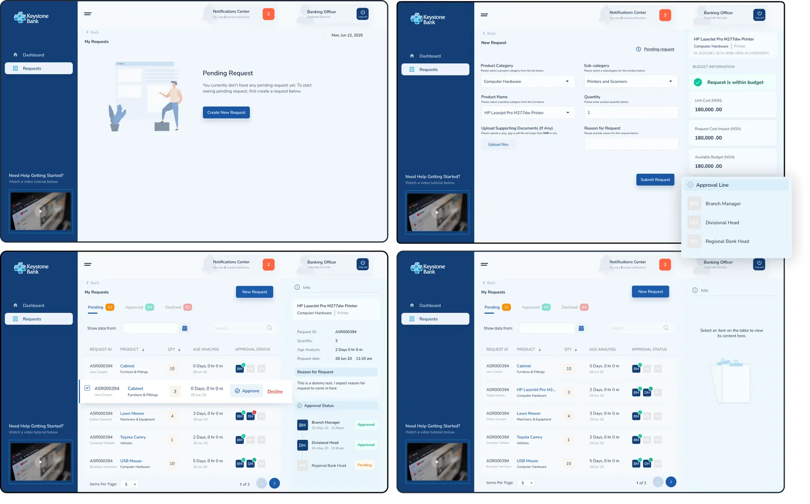 Procurement and approval solution screens