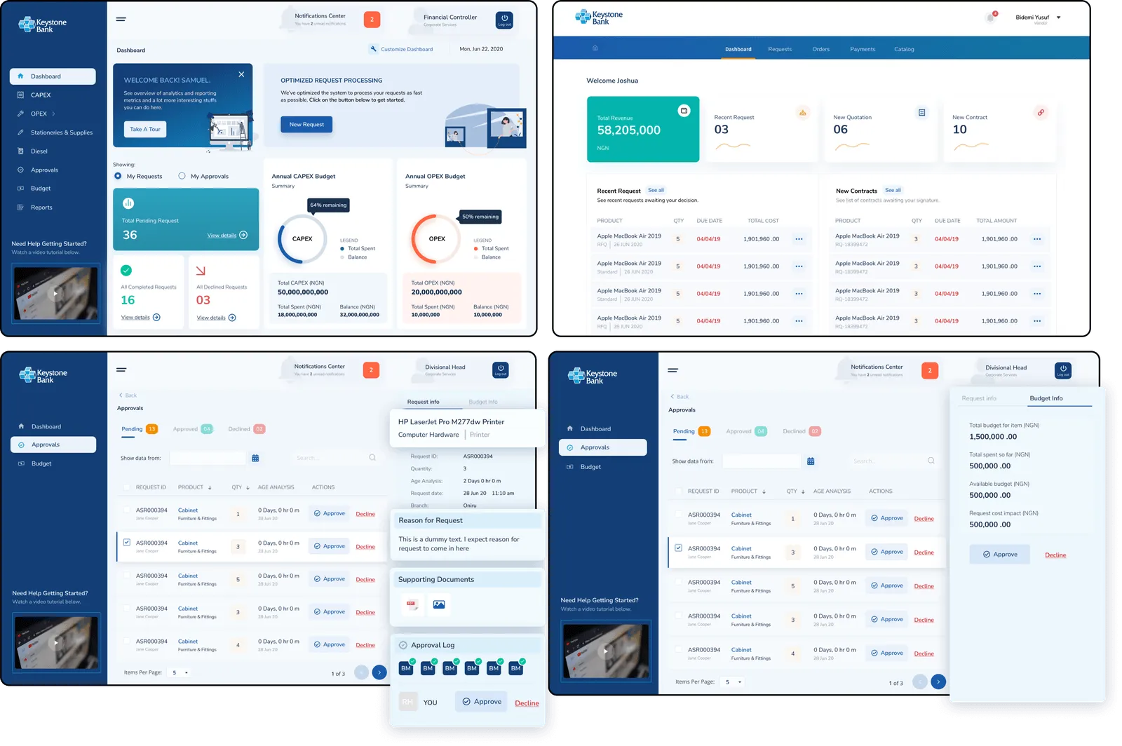 Inventory and vendor management solution screens